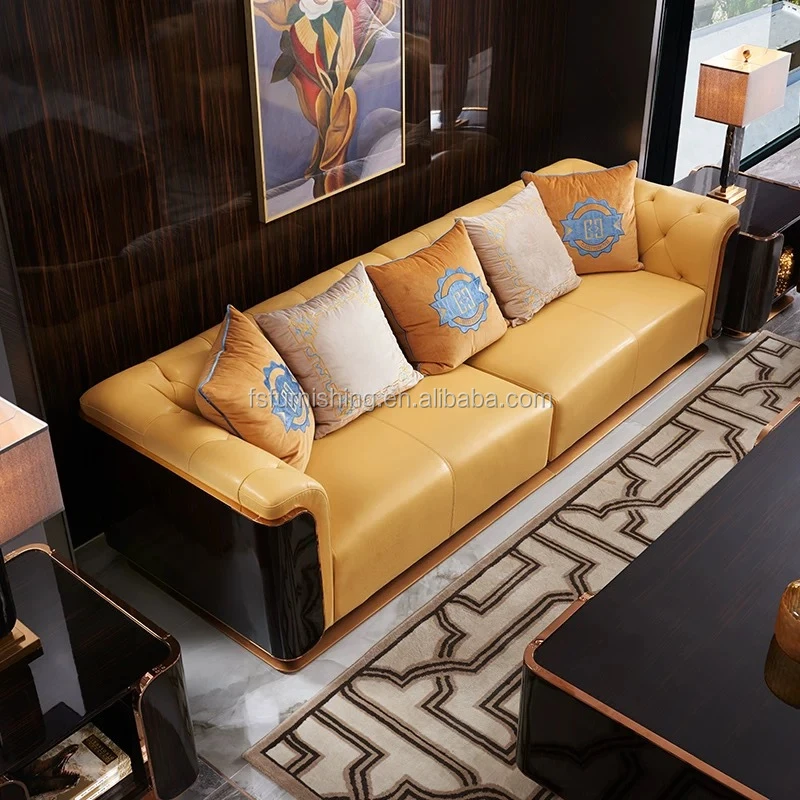 TM Hot Italian brand light luxury sofa villa high-end living room furniture postmodern genuine leather customized size sofa set