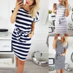 Tong  Rui 2020 summer wholesale womens dress which is bodycon style slimmer striped o-neck womens clothing