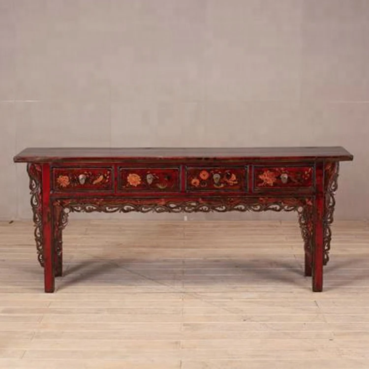 Traditional chinese style classic wooden teak console table with drawers