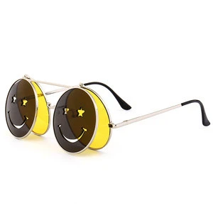 Trendy Unique Smiling Face Flip Over Design Cheap Selling Round Sunglasses