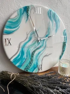 "Turquoise Resin Wall Clock - Modern Epoxy Art for Home Decor, Perfect Anniversary Gift for Parents by SmarkExports"