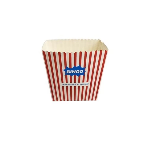 Unique disposable top grade one-off Trapezoid die out waved side red and white stripes cute popcorn packaging humbug paper bags