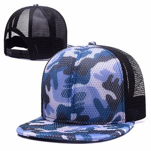 Unisex Wholesale Flat Brim Cotton Mesh Blank Short Brim Hip Hop Fashion Trucker Sports Camouflage Hat Baseball Snapback Cap