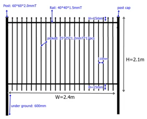 US and AU and Canada using 2.4m width by 2.1m High security pipe used wrought iron steel fence panels and posts