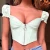 Import V-neck Chest-wrapped Zipper Sexy Women T-shirt Umbilical Ears Navel Crops Top Women T Shirts with Short Puff Sleeves from China