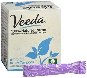 Veeda 100% Cotton BPA-Free Plastic Applicator Tampons Lite 16 ct