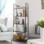 Vintage Industrial Shelf With Ladder White Book Cabinet Modern Spinning Bookcase With Doors Floating Bookshelf
