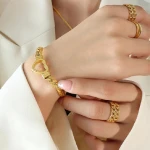 Waterproof 18k Gold Plated Heart Bracelet Jewelry Stainless Steel Hollow Love Heart Snake Chain Bracelet Ladies