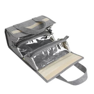 Waterproof Removable Hanging Roll-up 4 in 1 Women Makeup Storage Toiletries Kit Folding Travel Organizer Cosmetics Bag