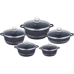 wholesale 10 pieces Marble Coated Aluminum with induction bottom kitchen pan stock pots  set Cookware Set