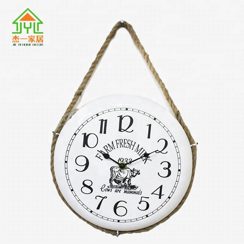 wholesale antique clock unique fancy design hot selling hanging iron wall clock with rope