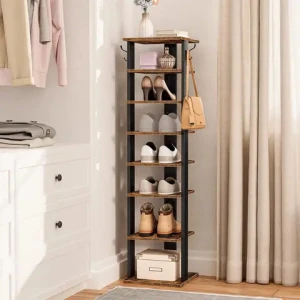 Wholesale best-selling living room furniture stable and powerful 8-story vertical shoe rack hooks in rustic brown