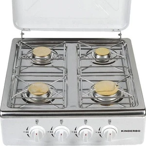 wholesale China cooktop family use full stainless steel top panel and stainless cover portable 4 brass burner gas stove
