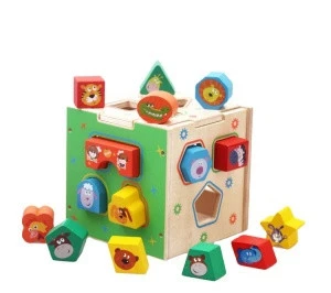 Wholesale classification geometry box kids educational toys promotion cheap19 slots shape intelligence block toys