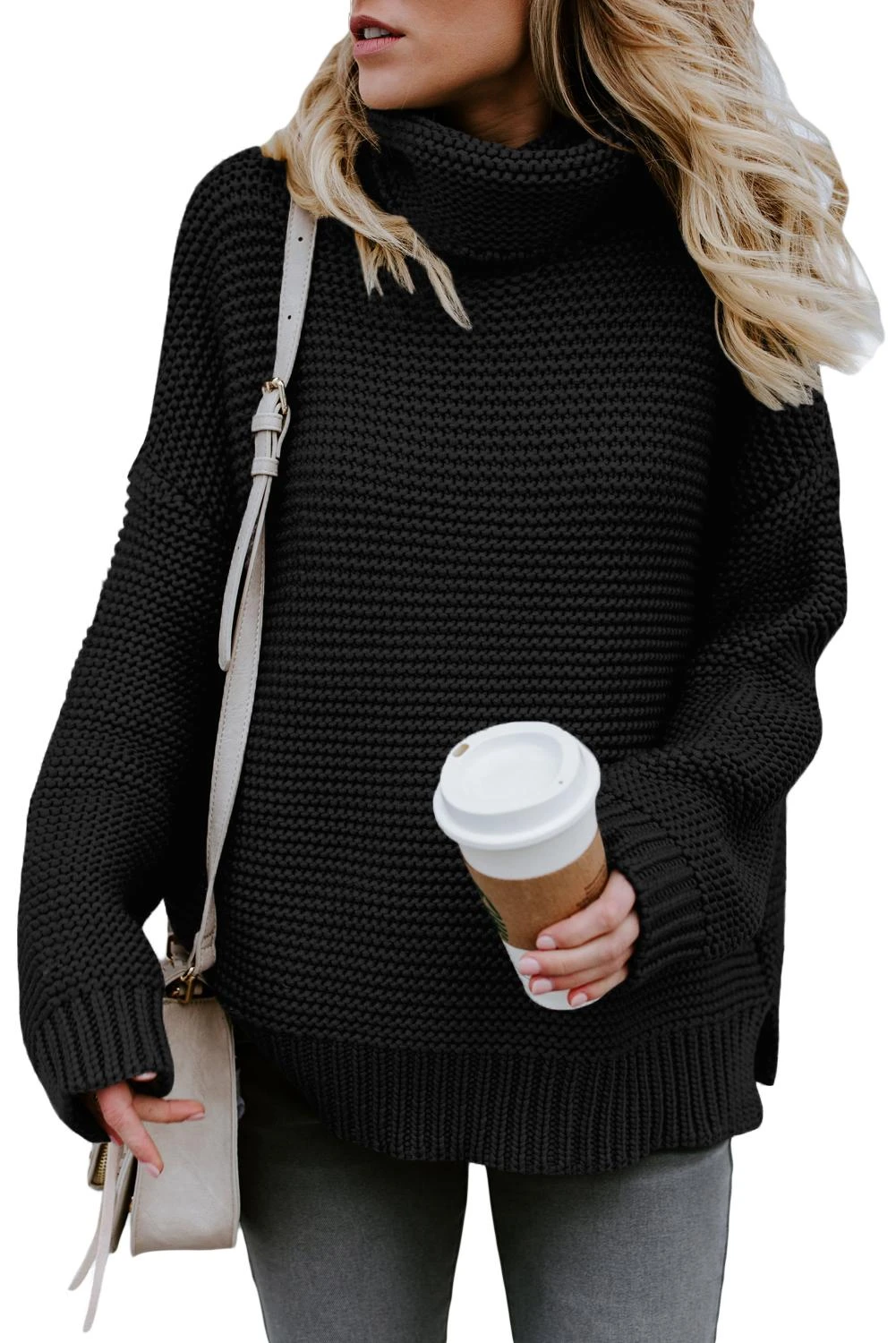 Wholesale Cozy Long Sleeves Handmade Turtleneck Loose Ladies Pullover Warm Kniting Winter Women Sweaters