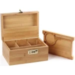 wholesale custom logo bamboo vipe smoking pipe glass jars device set gift organizer box wooden stash box with rolling tray