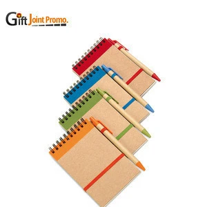 Wholesale Customized Logo Recycle Kraft Cover spiral Notebook with Pen