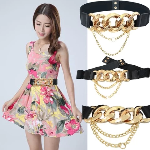 Wild Style Gold Chain Belt,Elastic Thick Chain Corset Girdle Belts