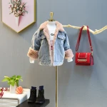 Winter Baby Girl Denim Jacket Plus Velvet Fur Warm Toddler Girl Outerwear Coat Children Clothing