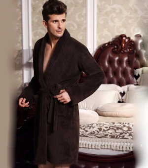 Winter Fleece Mens Bathrobe Warm Thick Pajamas Sleepwear Bathrobe