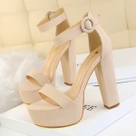 women chunky heels pumps shoes super slim seels  waterproof platform open-toe belt buckle ladies high heel sandals
