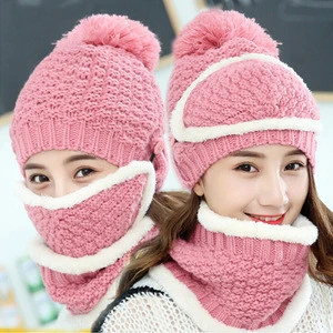 Women Winter Hat Face Mask Scarf Set Lady Warm Beanie Outdoor Snow Knit Warm Hat EA117