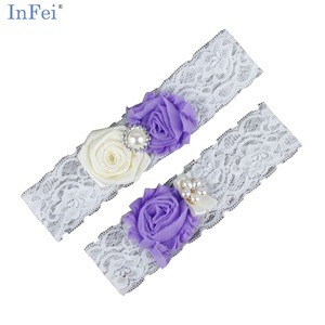 Women&#39;s 2 Piece/Set Bridal Rosette Chiffon Ribbon Flowers Lace Garters One Size for Wedding, Party