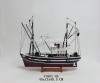 Wooden fishing boat model, 41x13x36cm, Red/Black, Replic Fishing ship vessel model with flags, nautical table decor