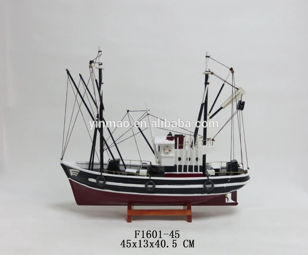 Buy Wooden Fishing Boat Model, 41x13x36cm, Red/black, Replic