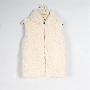 X63700A Solid Hoodie Faux Fur Children Hooded Cute Cardigan Fur Vests