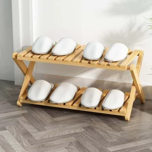 Zapatero Cheap Wholesale Modern Custom Portable Foldable 2 Tiers 6 Pair Bamboo Wooden Shoe Rack for Home Flower Pots & Planter
