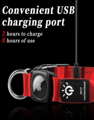 LED Dog Collar with AirTag Holder – USB Type-C Rechargeable Waterproof Smart Pet Collar