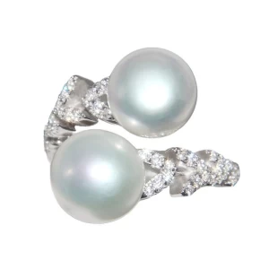 S925 Sterling Silver Ring Diamond Pearl Wheat Ring