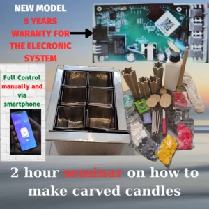Carved Candles Wax Melter Elecronic Machine Open Close Manually and from Smartphone plus Seminas 6 buckets