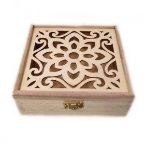 square carved wooden box
