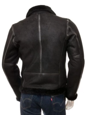 Men’s Black Aviator Faux Fur Leather Jacket