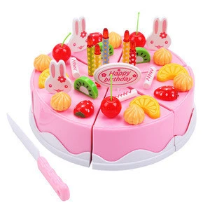 1-2  New design children pretend play food cutting pink kids plastic cake toy with candles