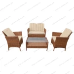 1 Loveseat 2 Single Chairs Cushion Glass Top Coffee Table for Garden 4 Piece Wicker Furniture