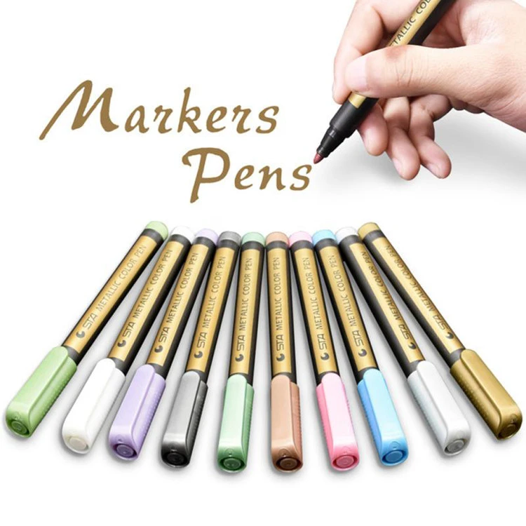 10 Color Metal Marker Pen Metal Permanent Paint Marker Waterproof DIY Design Album Stationery Art Painting Drawing Art Supplies