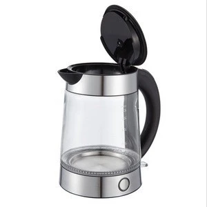 1.7 glass kettle 360 degree cordless electric water jug with blue LED light spout with 304 stainless steel filter teapot