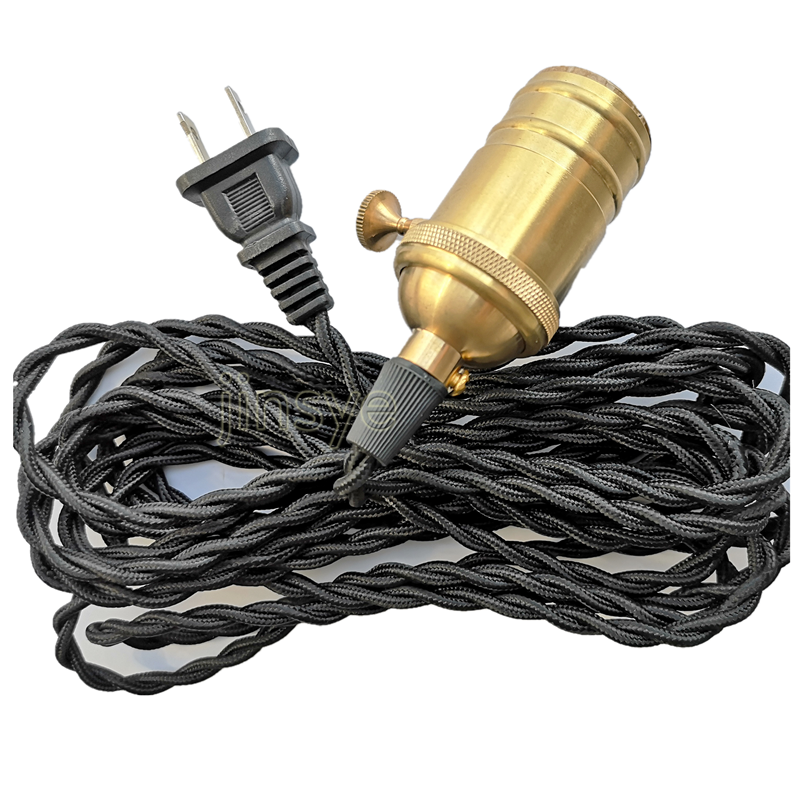 18AWG Black color Twisted cable wire cord with brass lamp socket with US plug