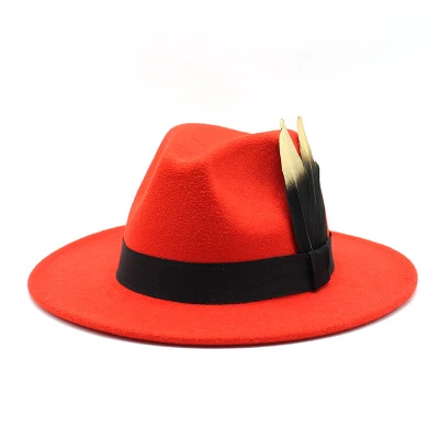 19 Color Women And Men All-Match Felt Hat Fashion Simplicity Flat Top Fedora Panama Top Hat With Feather Hat Bands Wholesale