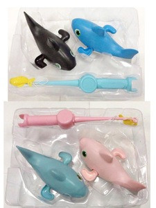 2 fish 1 rod wind up swimming shark and fishing rod bath toy kids fishing game set
