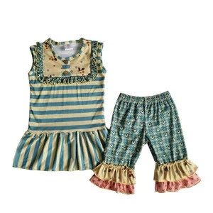 2018 East Rose made stripe top and ruffle shorts fashion cotton baby clothing set