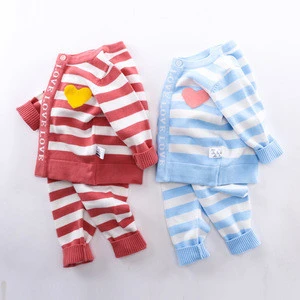 2019 baby autumn and winter new striped heart sweater set wholesale