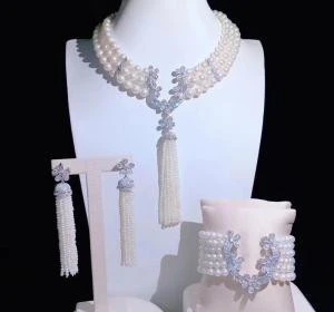 2020 Noble Baroque Sea Shell Pearl +CZ Silver Necklace+Bracelet+Earring Statement Jewelry Set