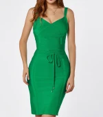 2020 oem green cut out knee length slim  elegant bodycon butterfly bow slip bandage dress women for night party club