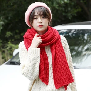 2020 popular design plain color knitted winter scarf for women,  wholesale unisex warm knit scarf for school