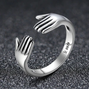 2021 Personalized Unisex Ring Finger Embracing Design Opening Adjustable 925 Sterling Silver Ring Jewelry Women