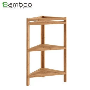 3-layer Corner Floor Bamboo Bathroom Shelf